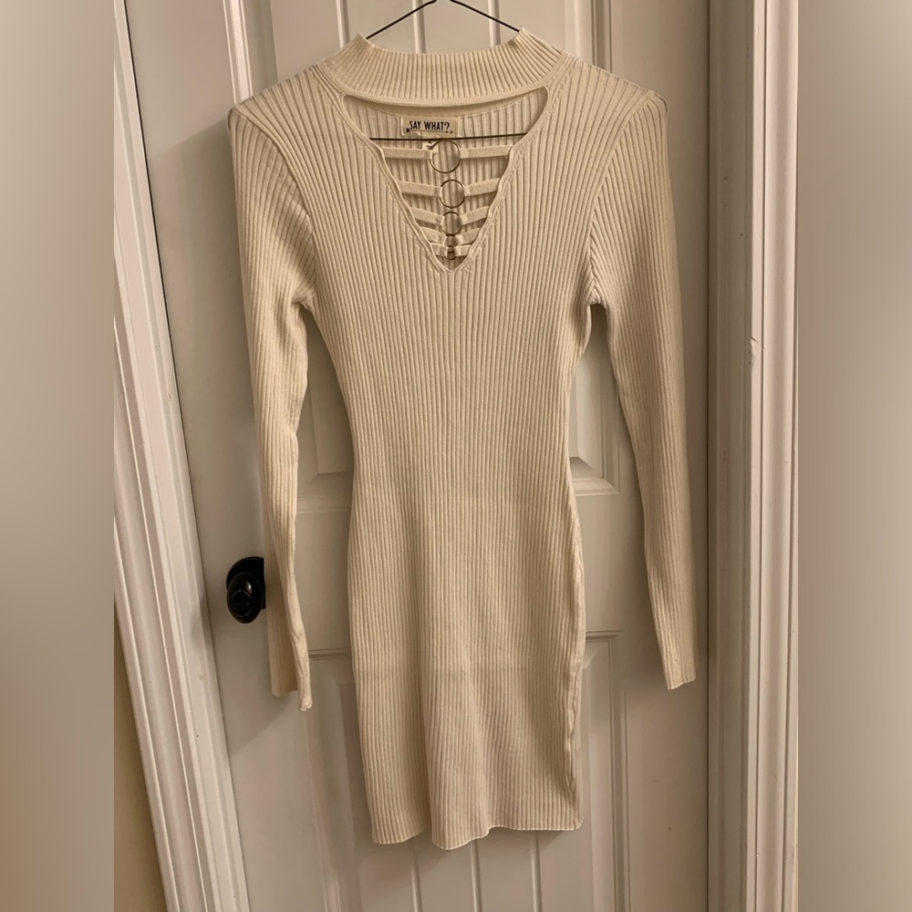Ribbed Knit Cream Dress